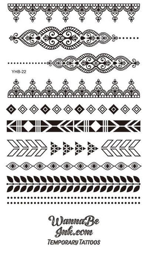 Intricate & Geometric Pattern Henna Style Black Temporary Tattoo Sheet