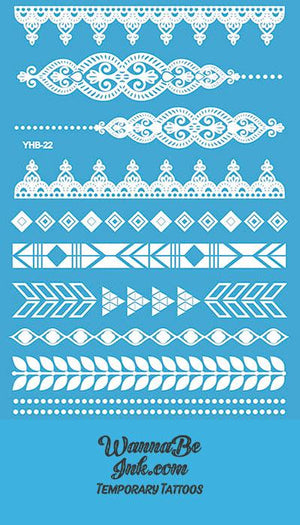 Intricate & Geometric Pattern Henna Style White Temporary Tattoo Sheet