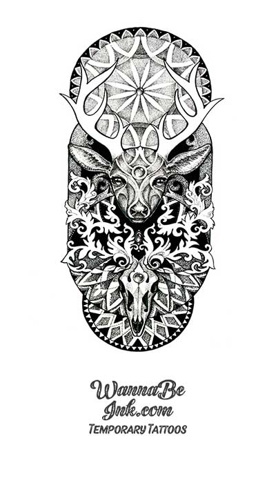 Intricate Design Stags on Plaque Best Temporary Tattoos