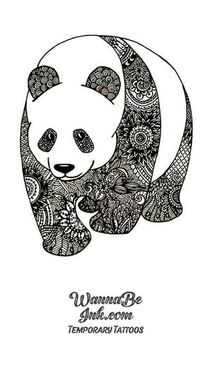 Intricate Designed Panda Bear Walking Best Temporary Tattoos