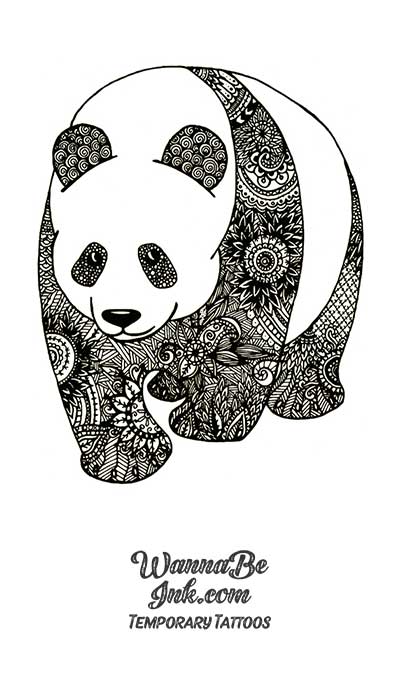 Tiny panda tattoo located on the upper back.