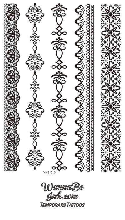 Intricate Eastern Influenced Henna Style Black Temporary Tattoo Sheet