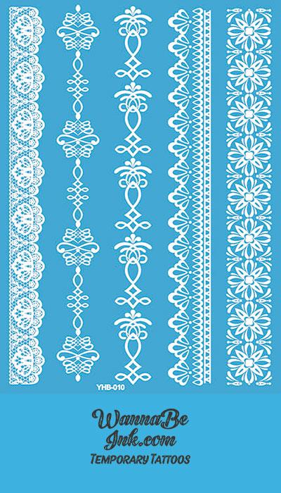 Intricate Eastern Influenced Henna Style White Temporary Tattoo Sheet