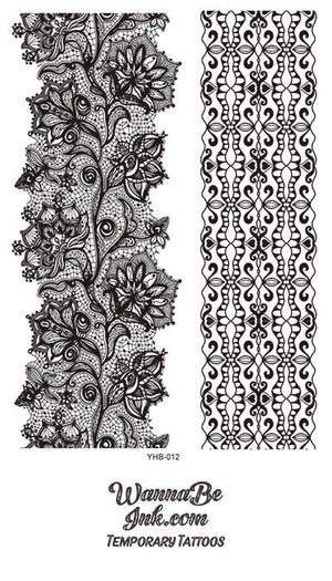 Intricate Floral Pattern Black Henna Style Black Temporary Tattoo Sheet