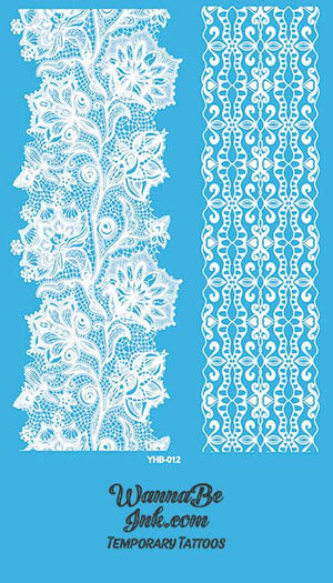 Intricate Floral Pattern White Henna Style White Temporary Tattoo Sheet