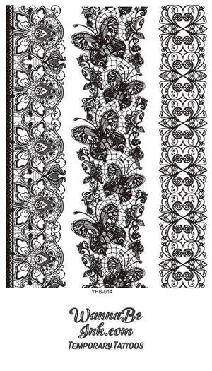 Intricate Flower Butterfly Lace Black Henna Style Black Temporary Tattoo Sheet