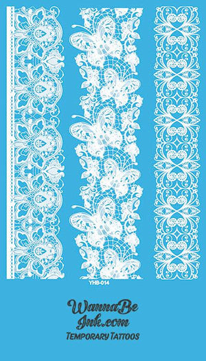 Intricate Flower Butterfly Lace White Henna Style White Temporary Tattoo Sheet