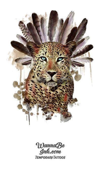 Jaguar With Feather Headdress Best Temporary Tattoos