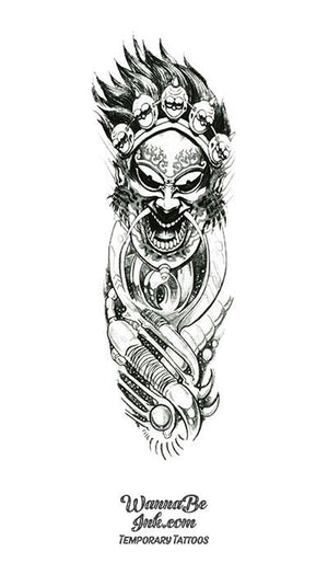 Japanese Demon Kabuki Style Temporary Sleeve Tattoos