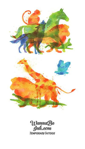 Jungle Animals in Water Color Best Temporary Tattoos