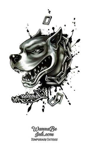 Junkyard Dog with Chain Collar Best Temporary Tattoos