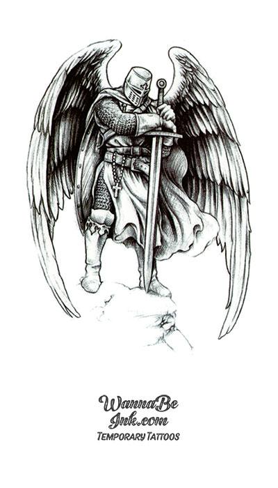 Kneeling Angel Warrior And Sword Best Temporary tattoos