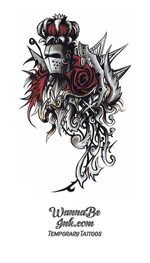 Knight In Red Crown And Rose Best Temporary Tattoos