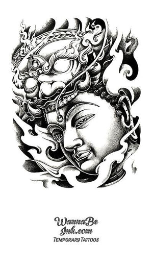 Kabuki Face Biting Buddha Face Best Temporary Tattoos