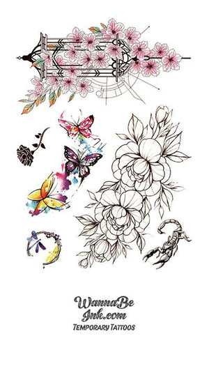 Lantern Roses Butterflies and Scorpion Best Temporary Tattoos