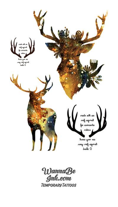 Large Antlered Bucks with Poetry in Antler Sets Best Temporary Tattoos
