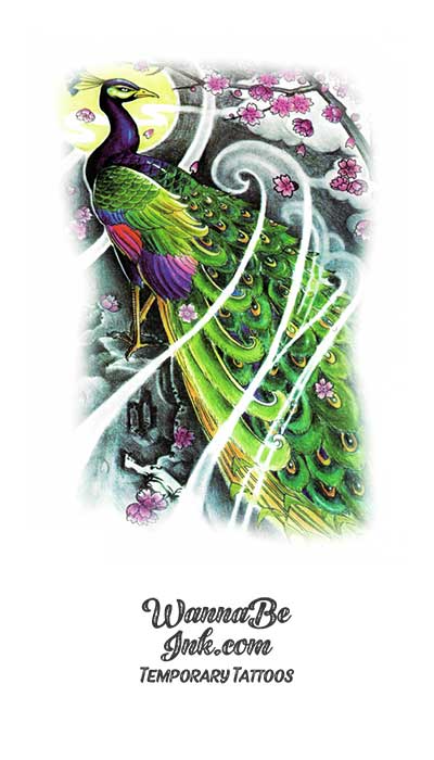 Large Green Peacock Best Temporary Tattoos