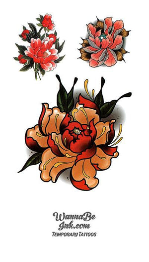 Large Red and Yellow Flower Blossom Best Temporary Tattoos