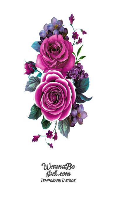 Light and Dark Purple Roses Blossoms Flower Temporary Tattoos