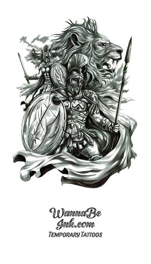Lion Spartan Tattoo Design White Background (Download Now) 