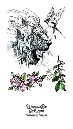 Lion Swallow and Lillies Best Temporary tattoos