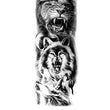 Load image into Gallery viewer, Lion with Crown Wolf Against Moon and Wolves Howling Temporary Sleeve Tattoos
