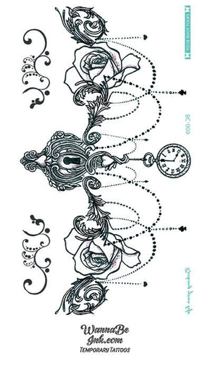 Lock and Timepiece Chandelier Temporary Chest Tattoos for Women