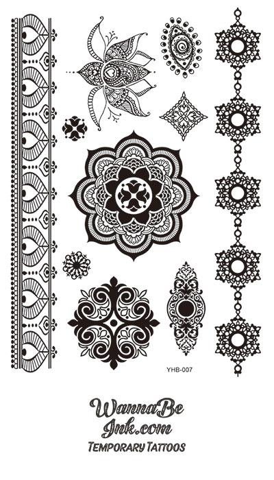 Lotus Eye Pattern Henna Style Black Temporary Tattoo Sheet