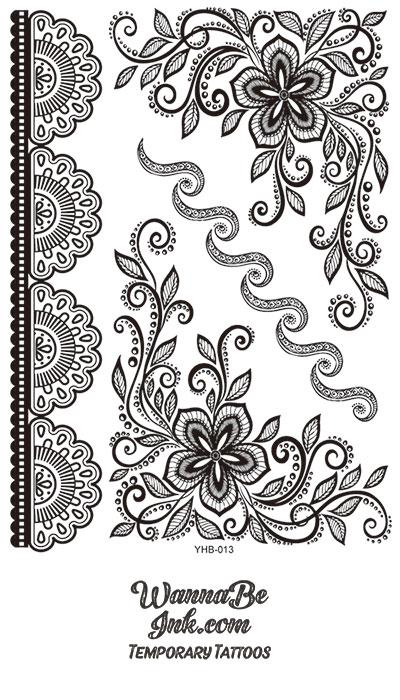 Lotus Intricate Pattern Garter Black Henna Style Black Temporary Tattoo Sheet