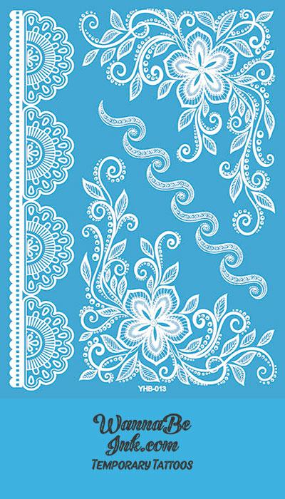 Lotus Intricate Pattern Garter White Henna Style White Temporary Tattoo Sheet
