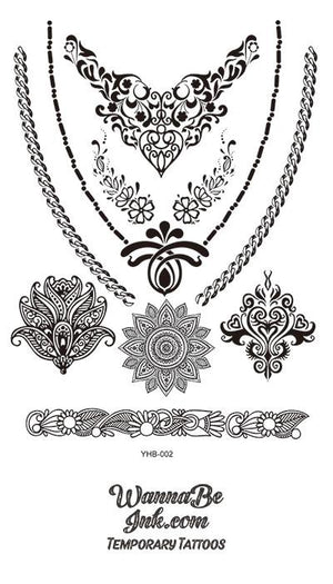 Lotus Mandala Floral Pattern Hennah Style Black Temporary Tattoo Sheet ...