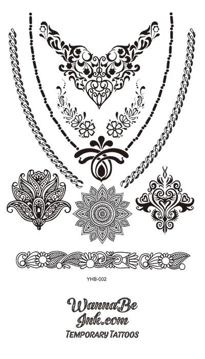 Lotus Mandala Floral Pattern Hennah Style Black Temporary Tattoo Sheet