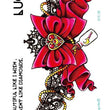 Load image into Gallery viewer, "Lucky" Golden Heart Locket on Red Ribbon and Black Steel Crown Temporary Tattoo Under Breast
