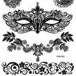 Load image into Gallery viewer, Masquerade Mask Floral Bird Henna Style Black Temporary Tattoo Sheet
