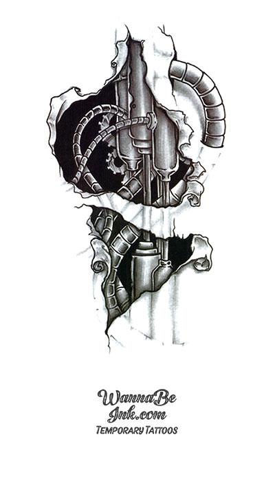 Robotic Arm Mechanical Arm Metal Spring Black Tribal Arm Tattoo Lettering  Words Skull Body Arm Temporary Tattoo Design Ffseries - Etsy
