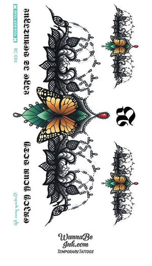 Monarch Butterfly Jewel and Black Chandelier Design Temporary Tattoo