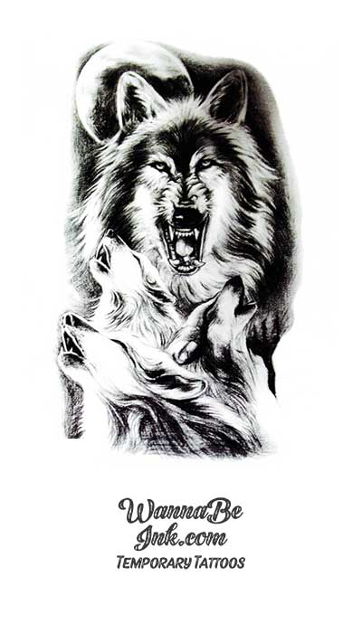 Moon Behind 3 Wolves Howling Best Temporary Tattoos