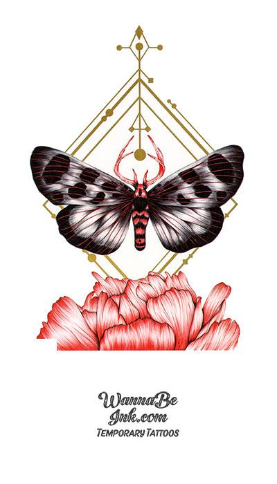 Moth and Pink Rose Best Temporary tattoos