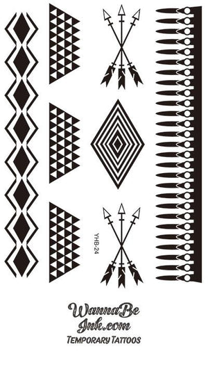 Native American Arrow Feather Henna Style Black Temporary Tattoo Sheet