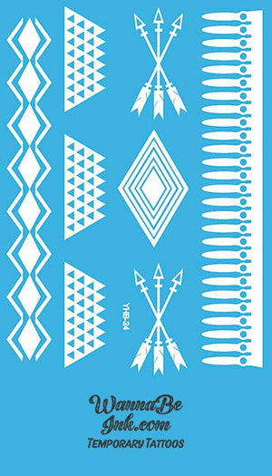 Native American Arrow Feather Henna Style White Temporary Tattoo Sheet