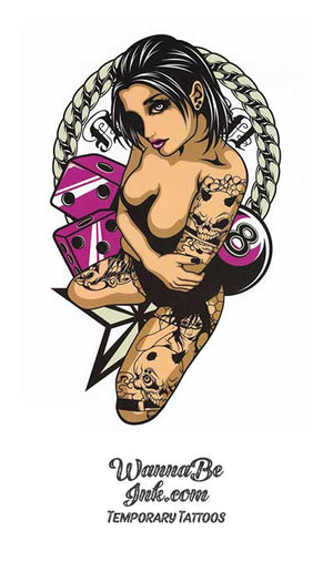Nude Tattooed Woman 8 Ball and Dice Best Temporary Tattoos