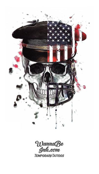 Officer Skull With American Flag Best Temporary Tattoos
