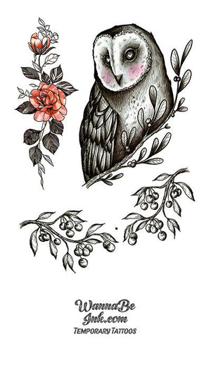 Owl and Red Rose Best Temporary Tattoos