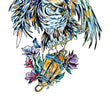 Load image into Gallery viewer, Owl in Blues and Yellows Carrying a Lantern Best Temporary Tattoos
