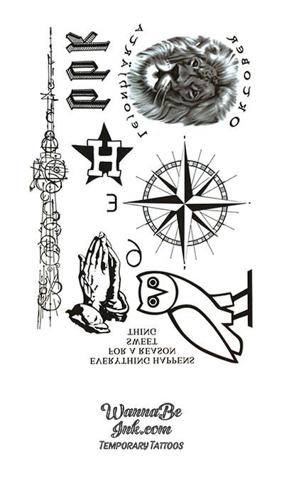 Owl Praying Hands Compass and Symbols Best Temporary Tattoos