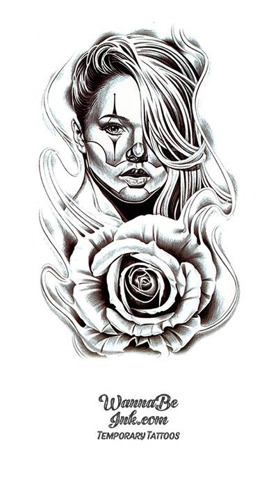 Painted Woman And Rose Best Temporary Tattoos
