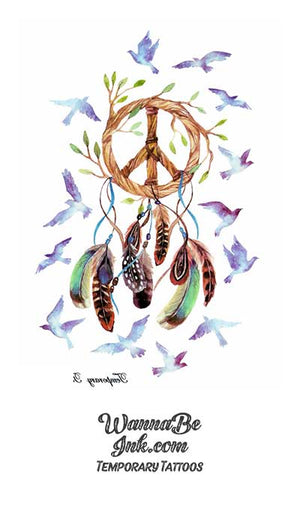 Peace Dream Catcher and White Doves Best Temporary Tattoos