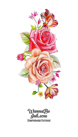 Peach and Pink Rose Temporary Tattoos