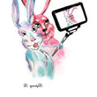 Load image into Gallery viewer, Pink and Blue Rabbit Taking Selfie Best Temporary Tattoos

