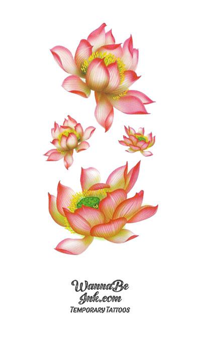 Pink and Green Lotus Blossoms Flower Temporary Tattoos